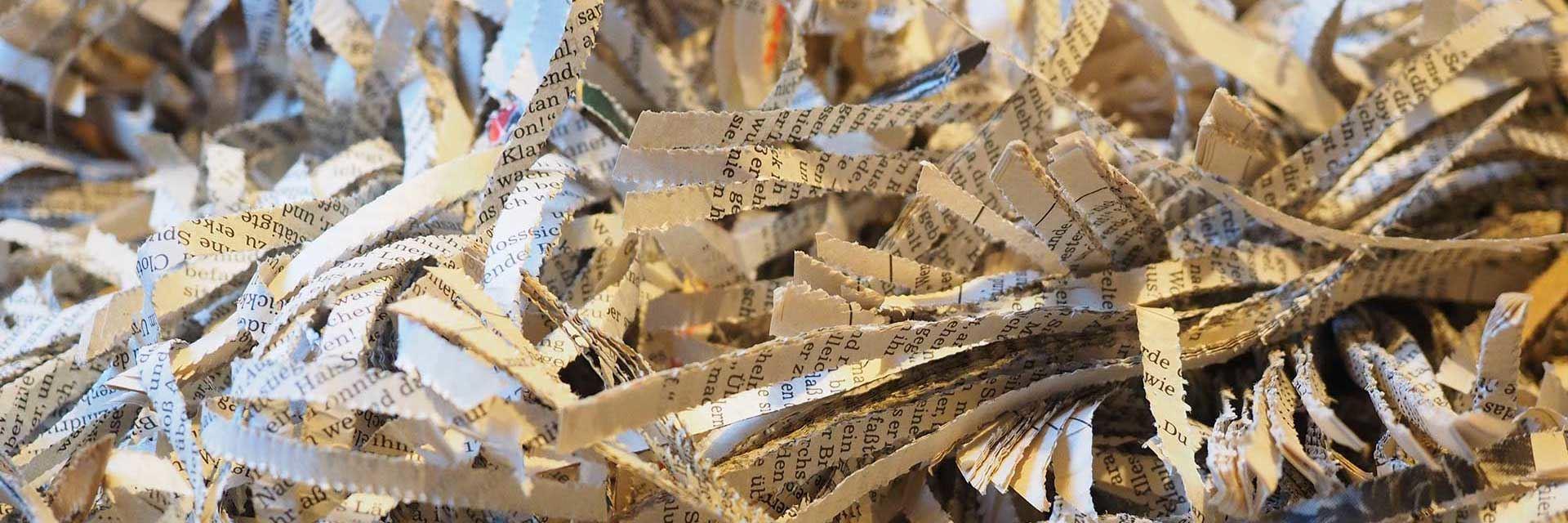 Das Bild zeigt geschredderte Papierstreifen auf der Seite Datenschutzerklärung