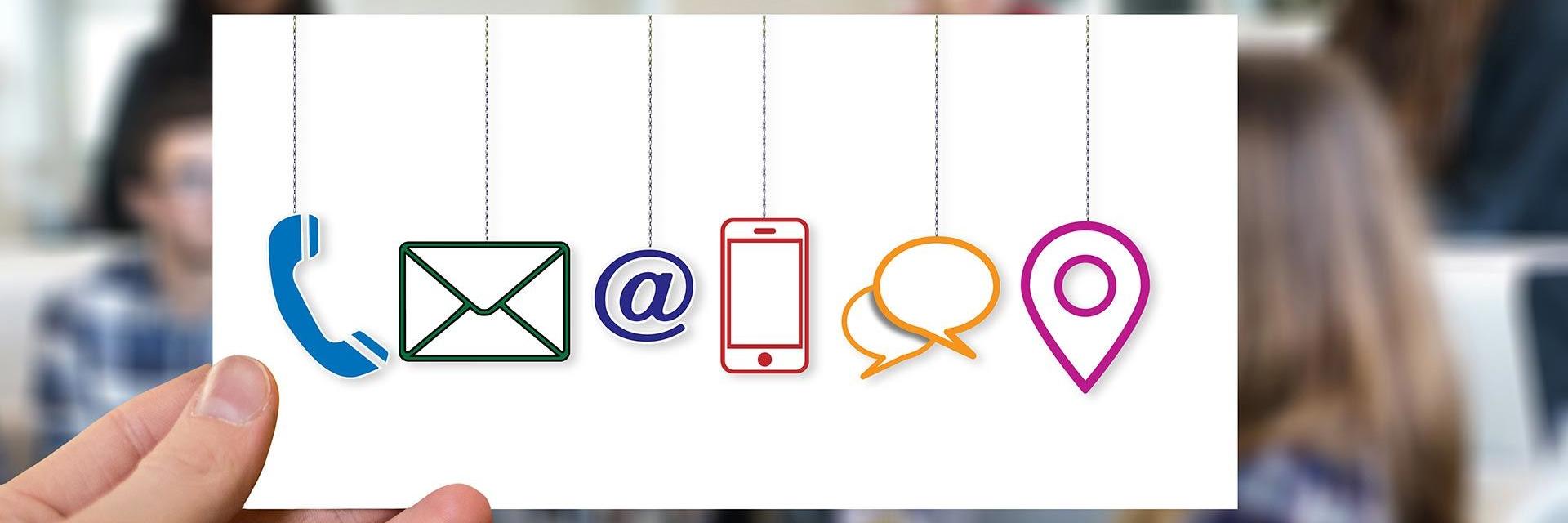 Bild der Kontaktseite mit verschiedenen Kommunikationssymbolen vom Netzwerk Fortbildung