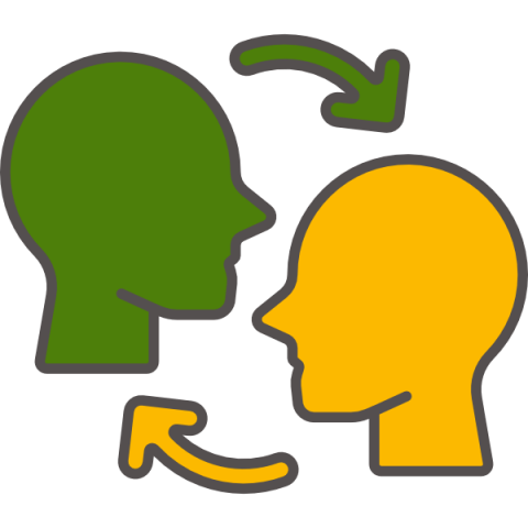 Bild zeigt Icon mit zwei Köpfen mit verbindenden Pfeilen als Symbol für Emotionale Intelligenz