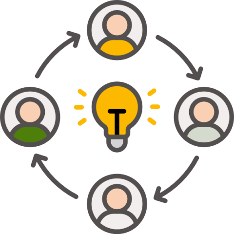 Bild zeigt Icon mit vier Köpfen mit einem Kreis als Symbol für Kommunikation