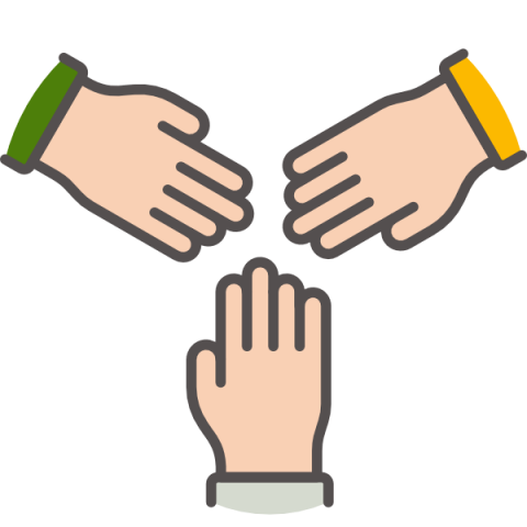 Bild zeigt Icon mit drei Händen als Symbol für Teamarbeit