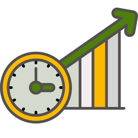 Bild zeigt Icon mit Uhr und einem aufsteigenden Diagramm als Symbol für Zeitmanagement